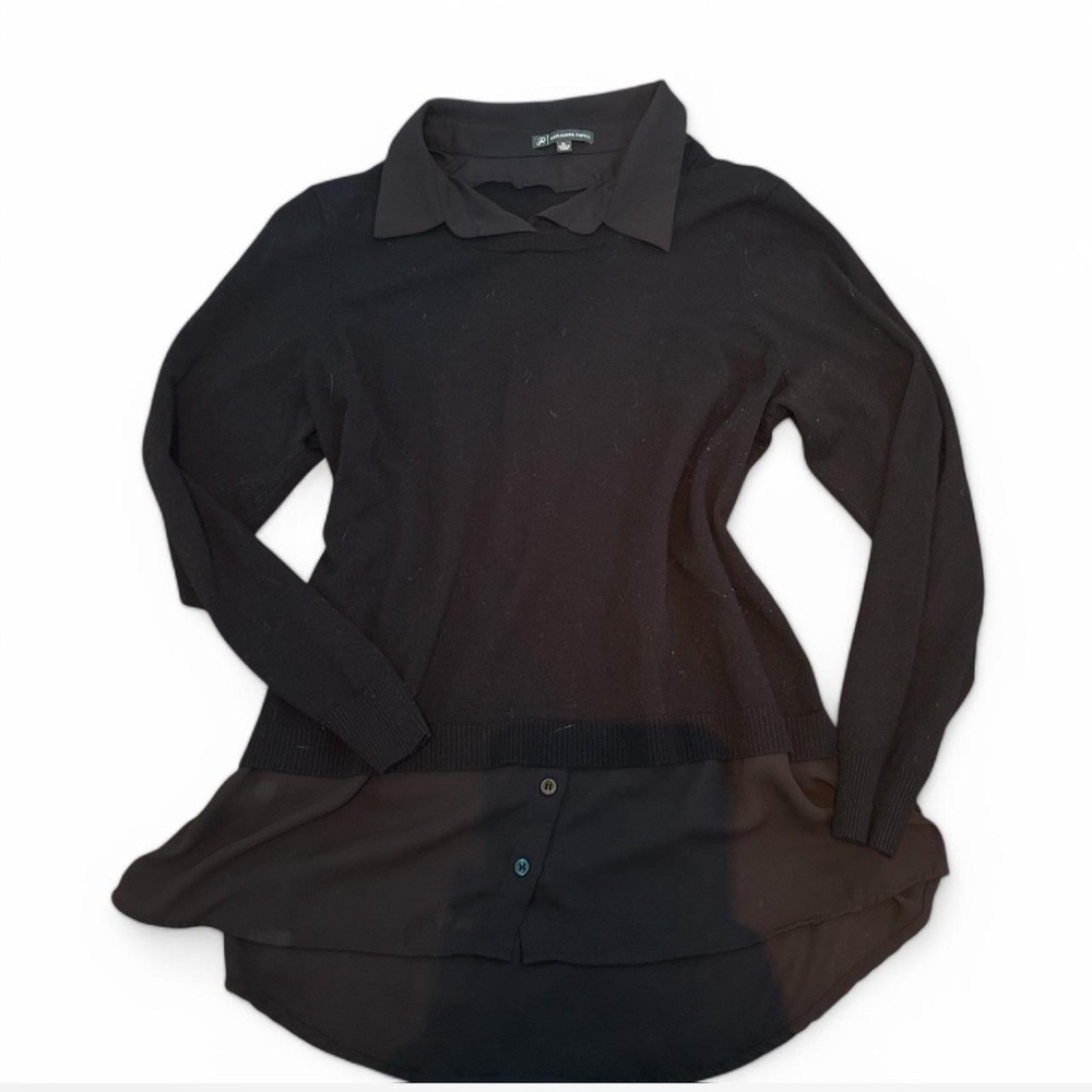 Black Long Sleeve Collared Top (Adrianna Papell)